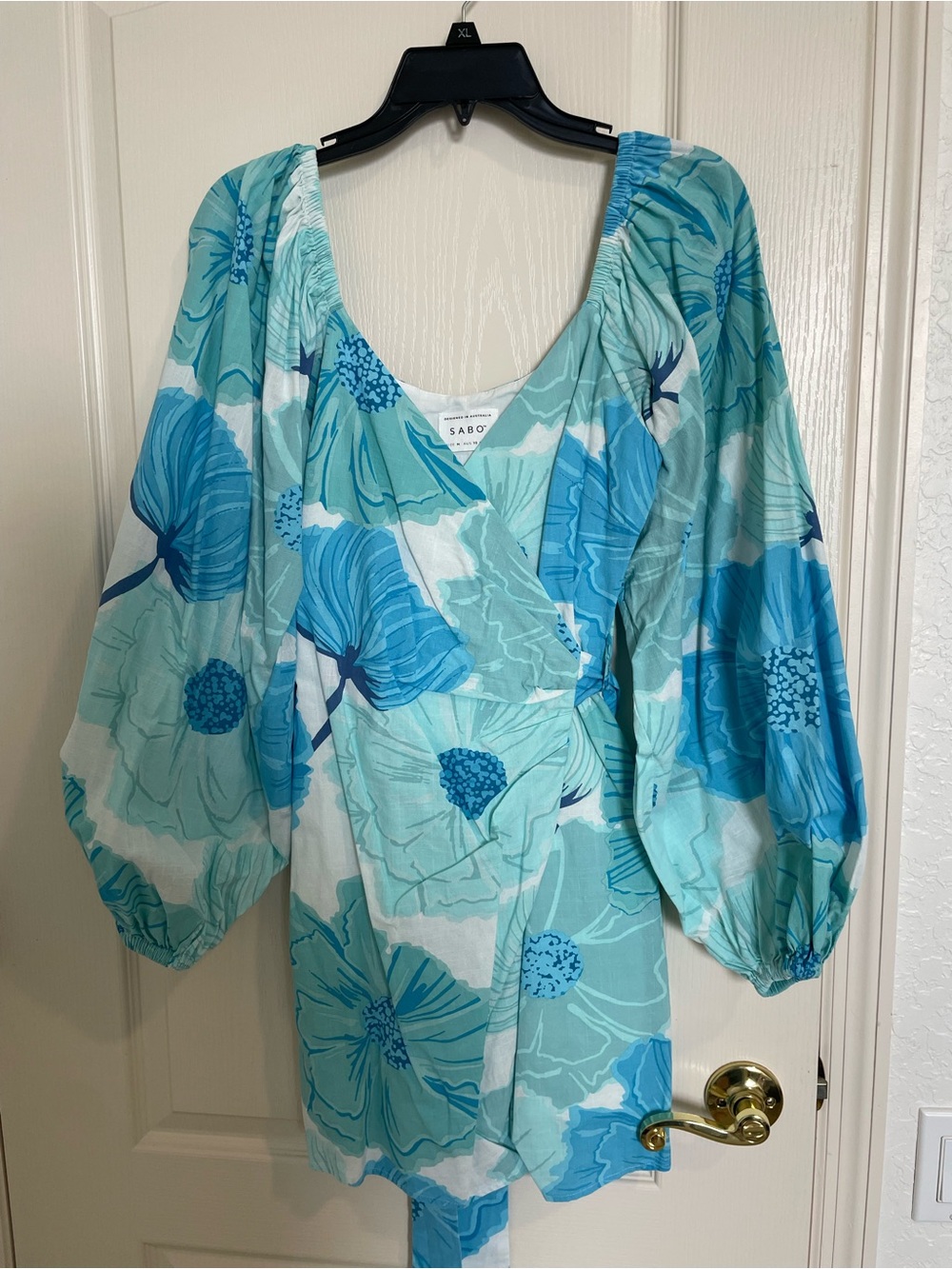 Sabo Skirt Aqua Blue Floral Wrap Dress 6 M